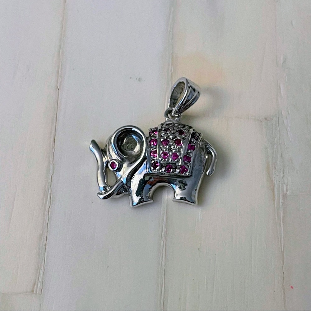 Rhodolite red garnet elephant pendant charm .925 sterling silver